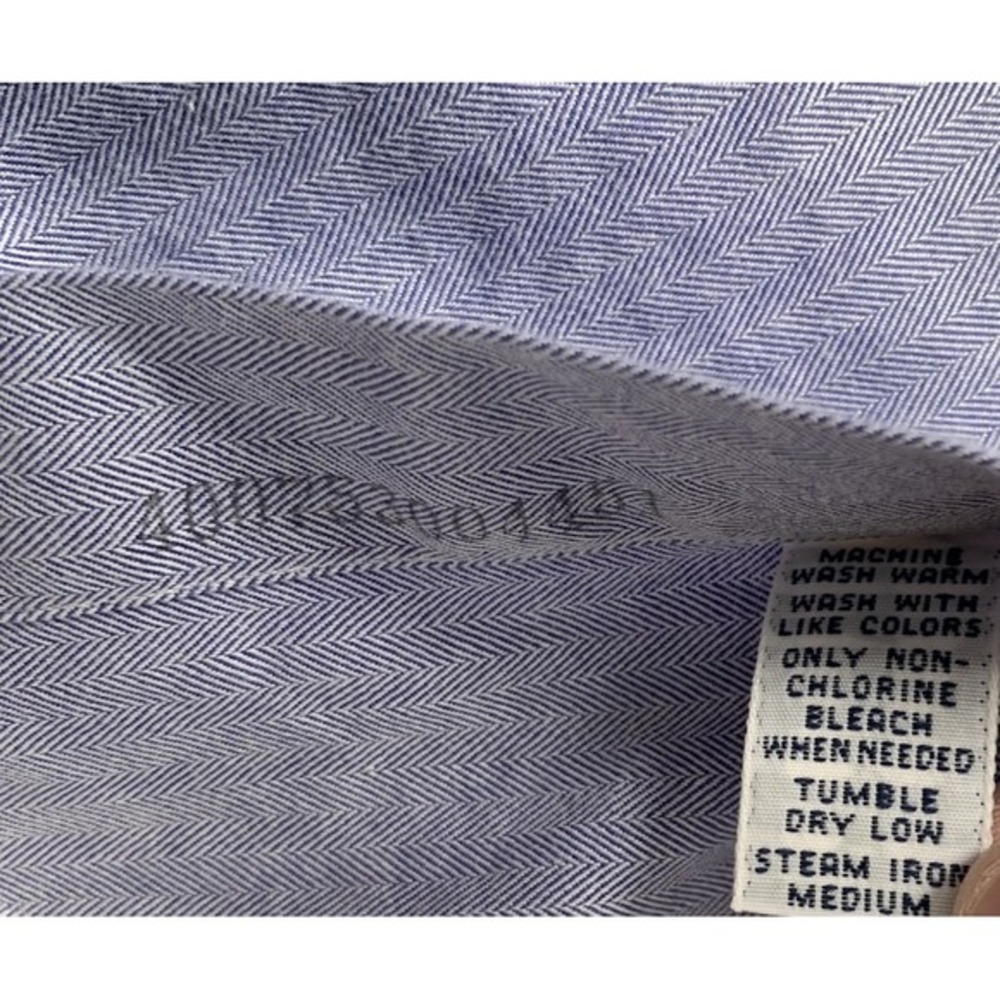 Ralph Lauren Mens 17.5 32/33 Yarmouth Blue Long Sleeve‎ Herringbone Stripe Shirt - Picture 6 of 9